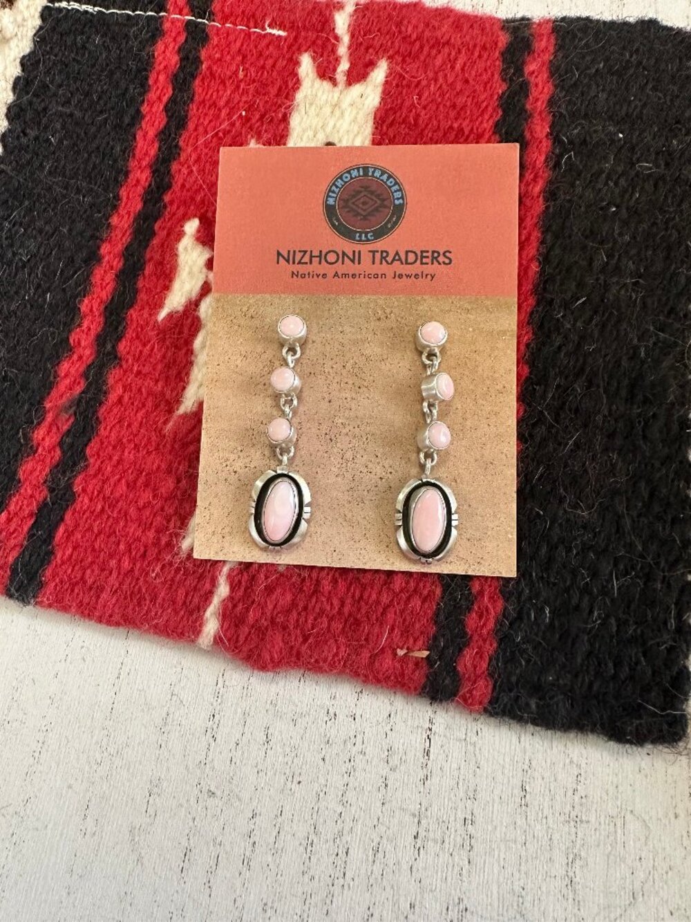 Handcrafted Sterling Silver Pink Conch 4 Stone Dangle Earrings